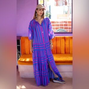NWOT Erika Pena Nisa Maxi Dress Striped Button Down Miami Stripe XS/S